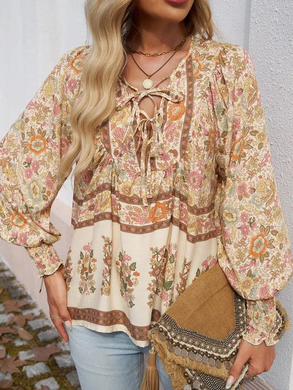 Women's Casual Boho V-neck Floral Blouse
