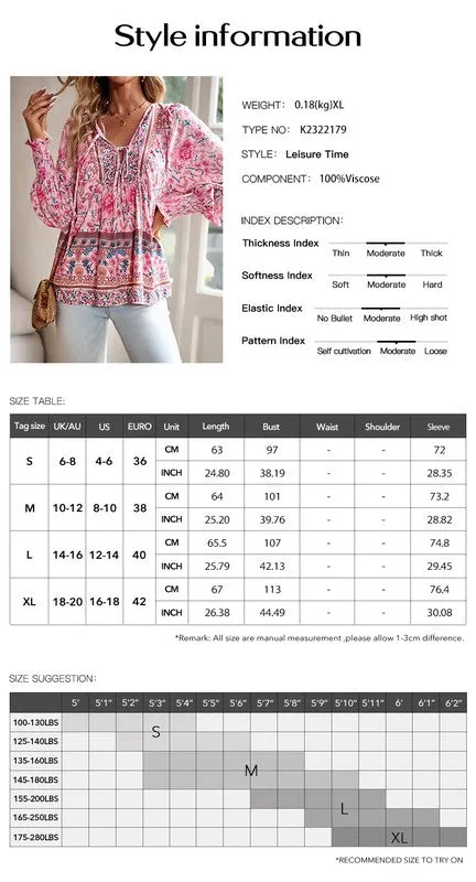 Women's Casual Boho V-neck Floral Blouse