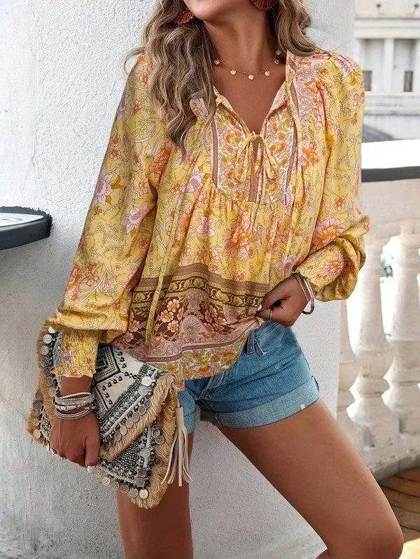 Women's Casual Boho V-neck Floral Blouse