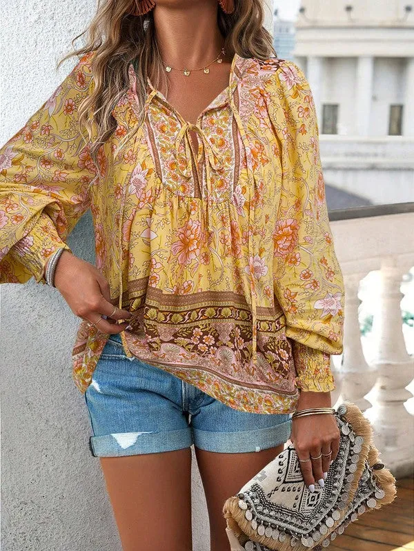 Women's Casual Boho V-neck Floral Blouse