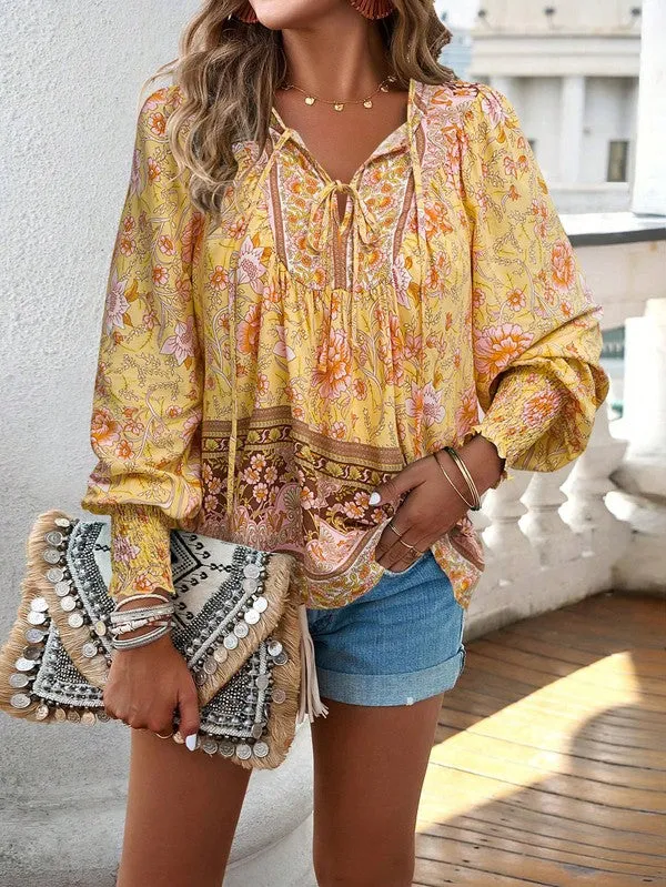 Women's Casual Boho V-neck Floral Blouse