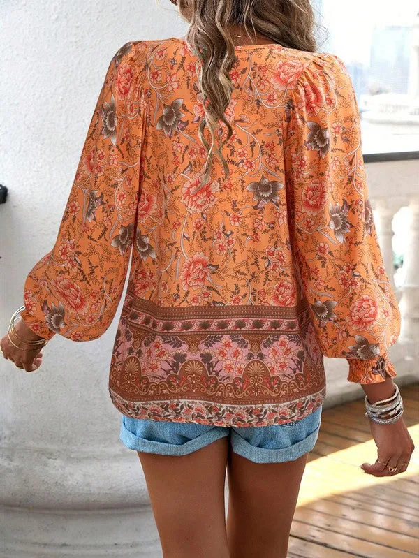 Women's Casual Boho V-neck Floral Blouse