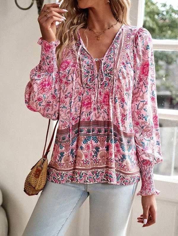Women's Casual Boho V-neck Floral Blouse