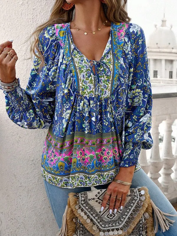 Women's Casual Boho V-neck Floral Blouse