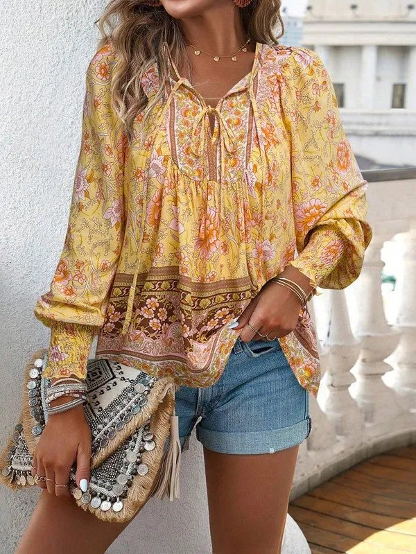 Women's Casual Boho V-neck Floral Blouse