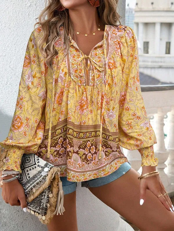 Women's Casual Boho V-neck Floral Blouse