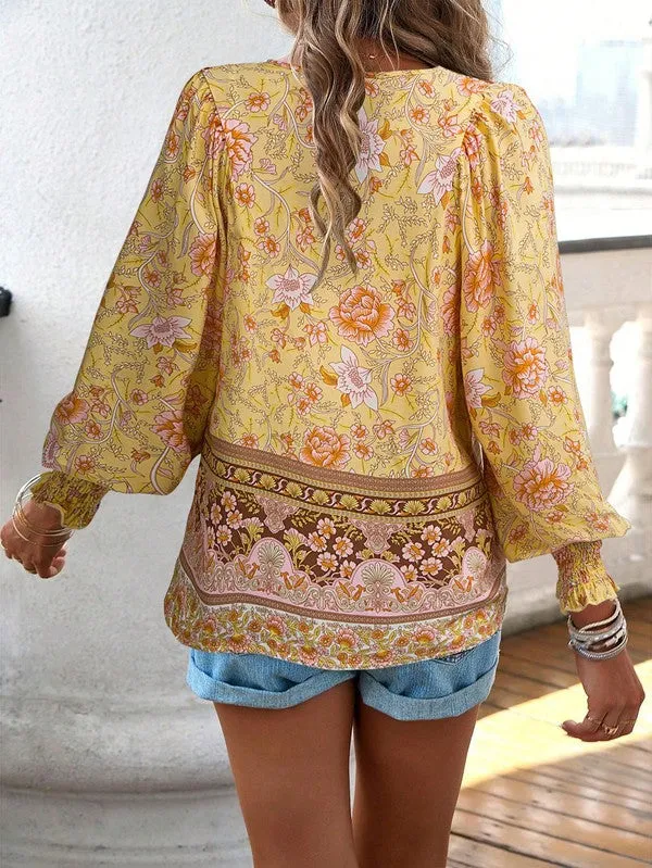 Women's Casual Boho V-neck Floral Blouse