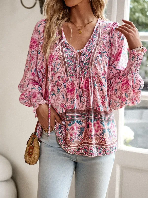Women's Casual Boho V-neck Floral Blouse