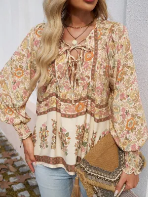 Women's Casual Boho V-neck Floral Blouse