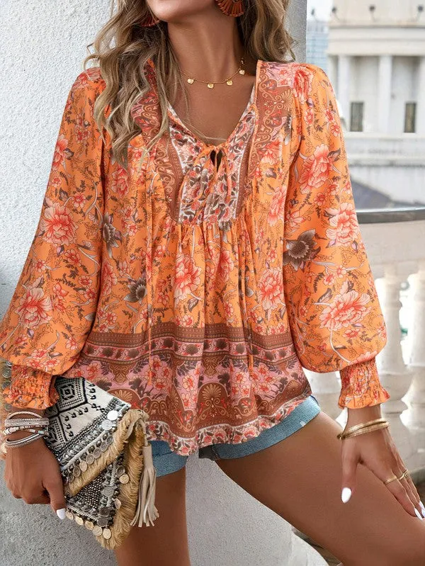 Women's Casual Boho V-neck Floral Blouse