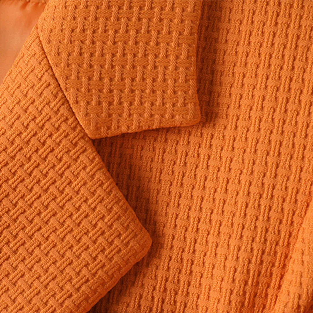 Women's Chic Orange Buttoned Pocket Blazer with Textured Fabric | For Everyday Wear