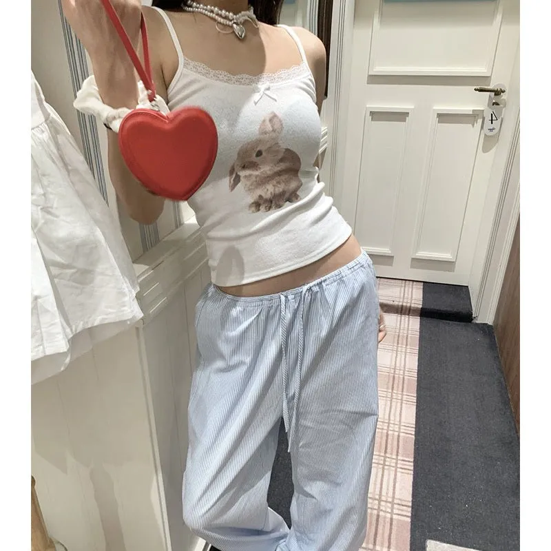 Women's Lace Lace-up Casual Rabbit Vest Top