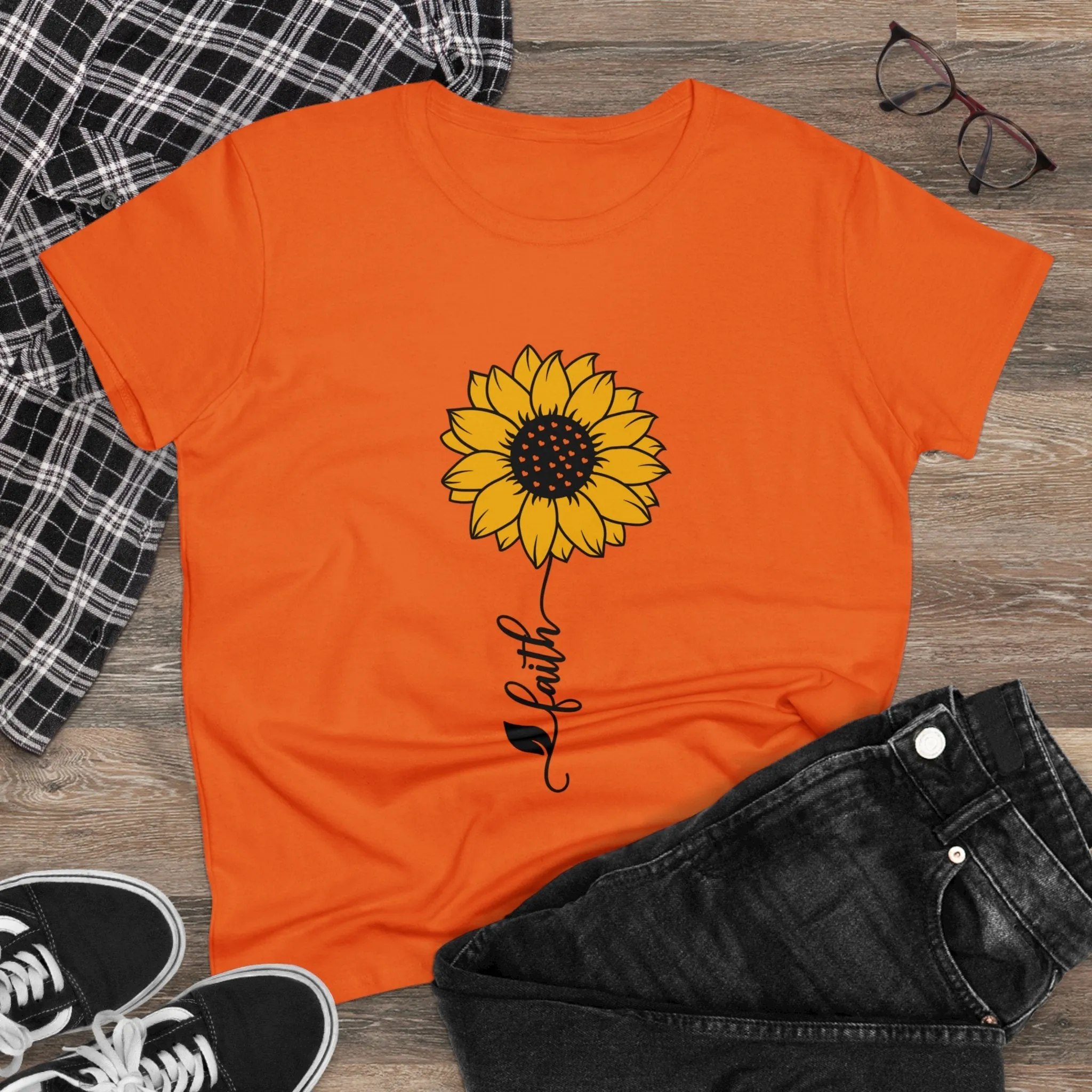 Women's Midweight Cotton Tee-Faith Sunflower