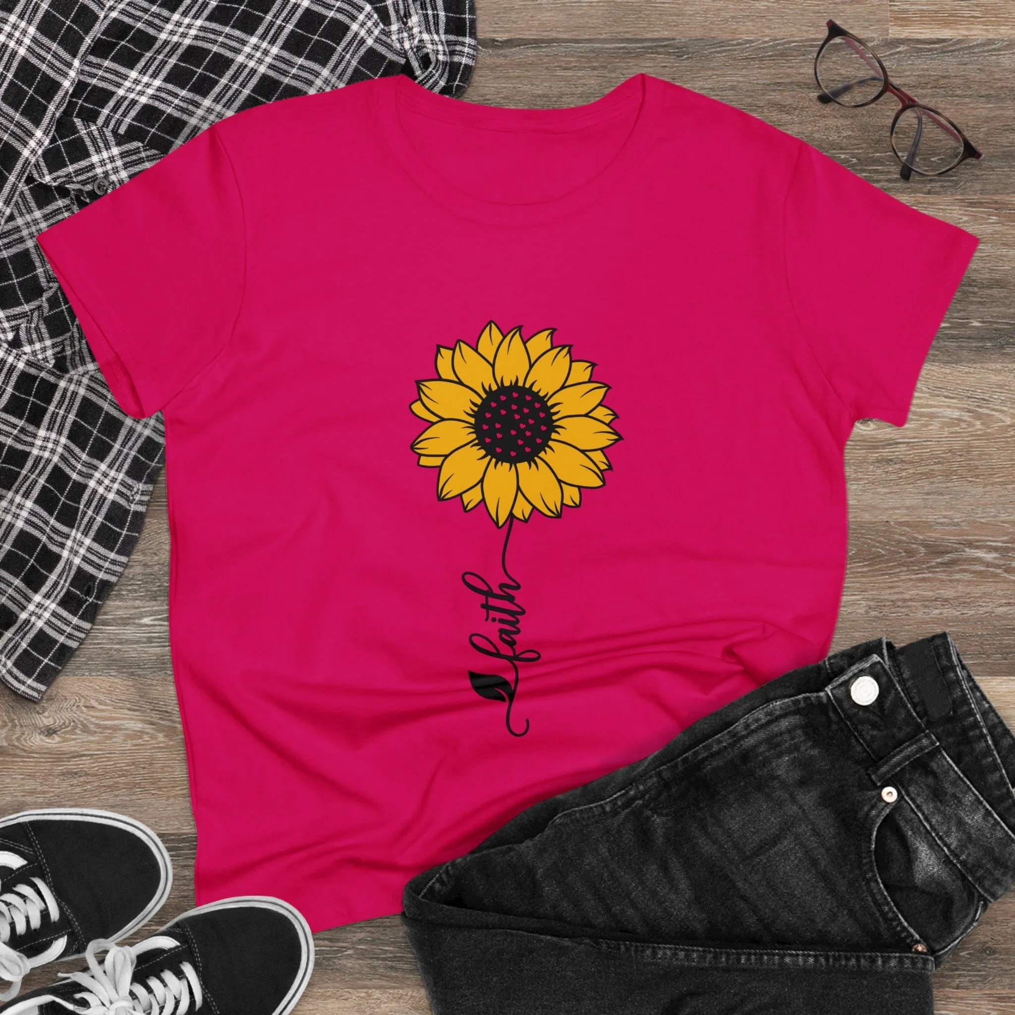 Women's Midweight Cotton Tee-Faith Sunflower