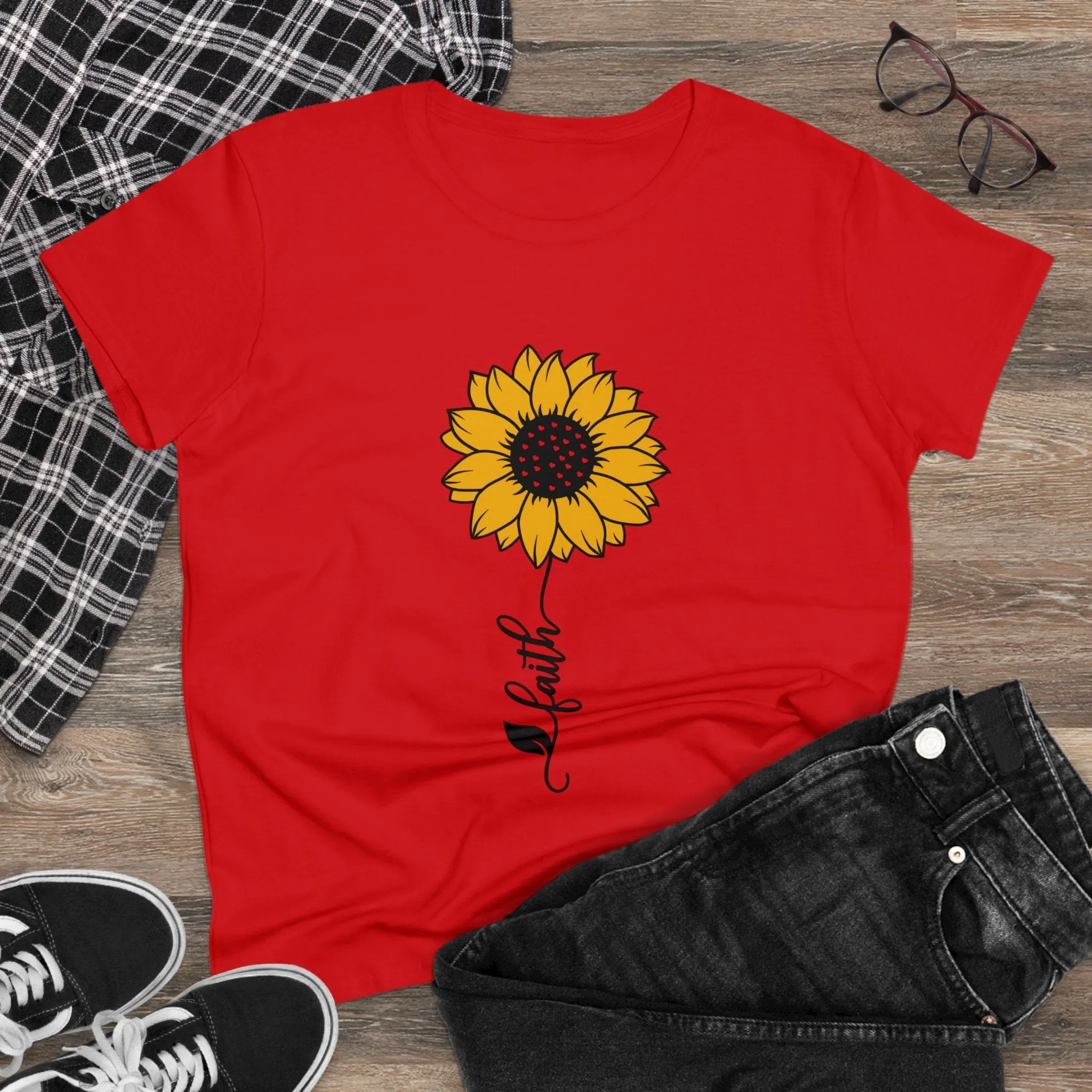 Women's Midweight Cotton Tee-Faith Sunflower