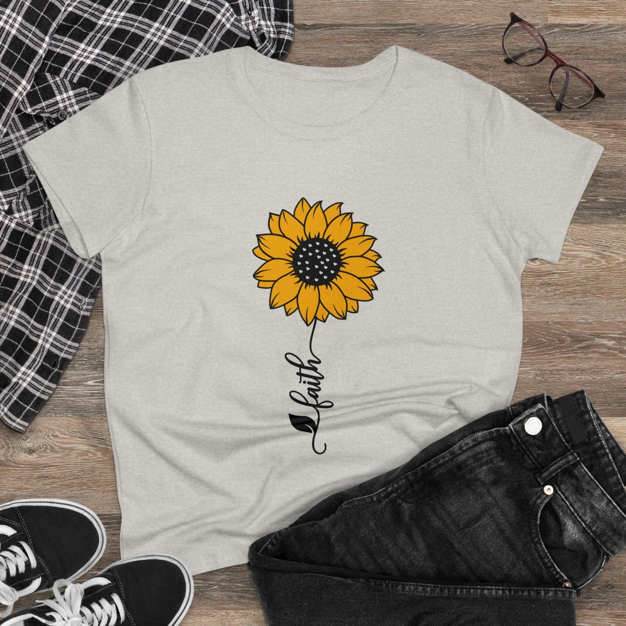 Women's Midweight Cotton Tee-Faith Sunflower