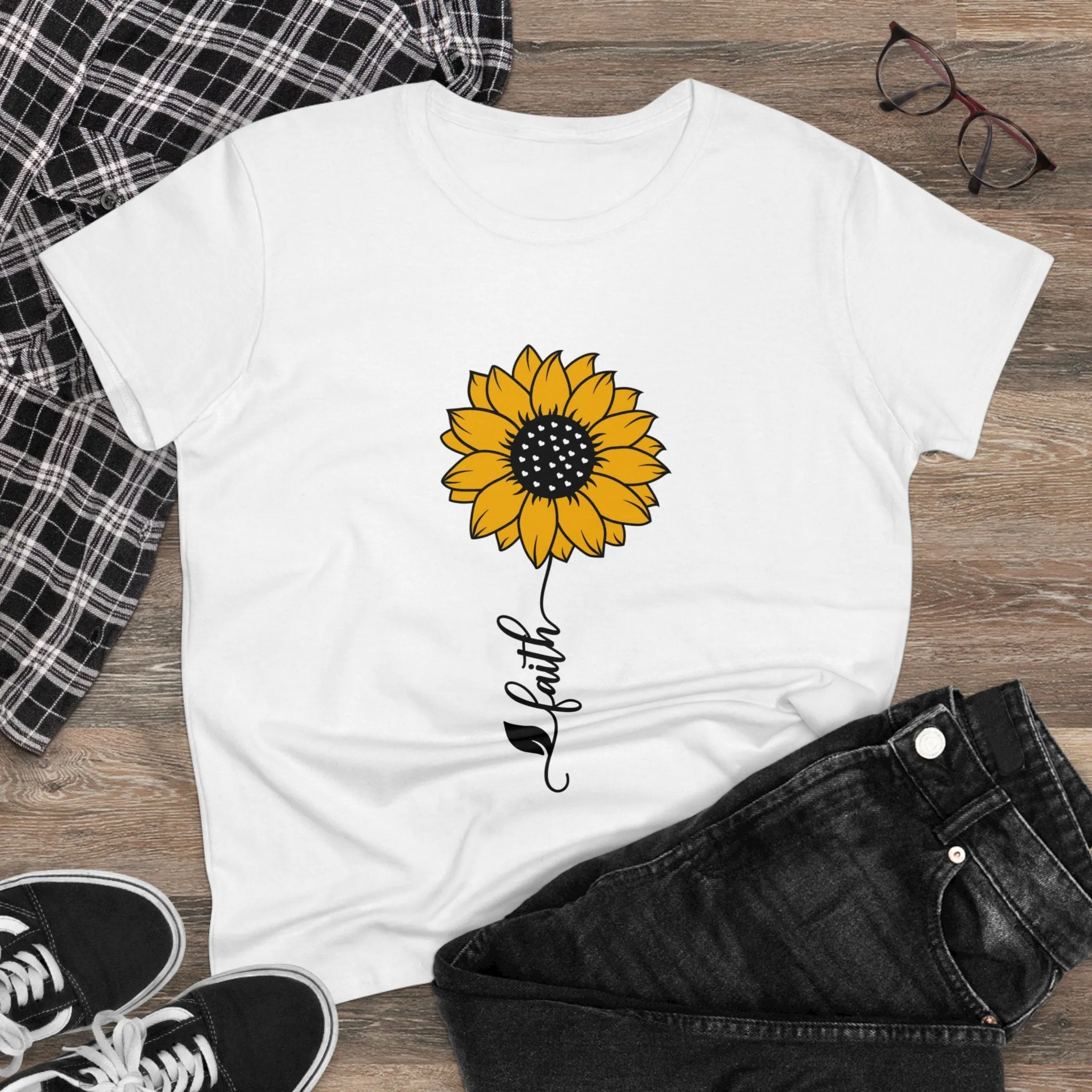 Women's Midweight Cotton Tee-Faith Sunflower