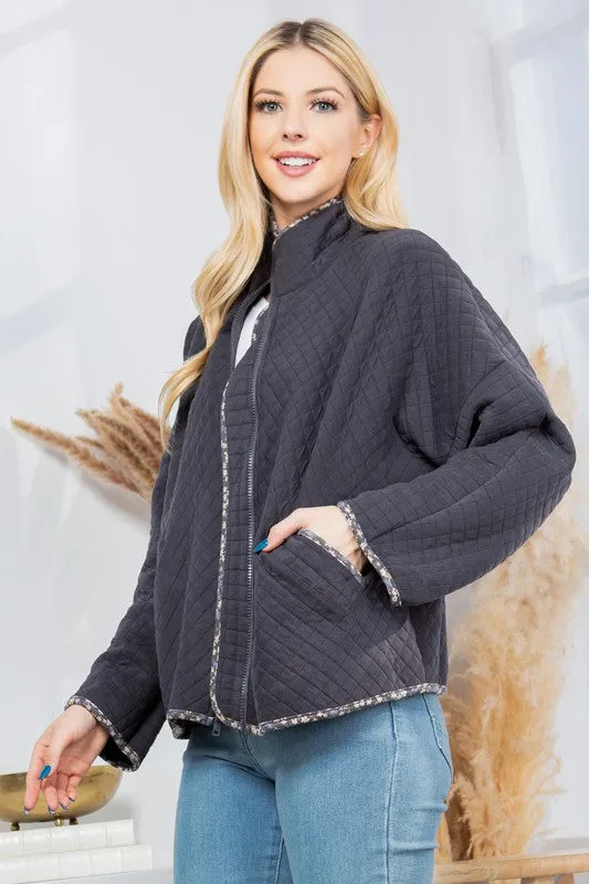 Women's Spring Quilt Jacket with Pockets - Get Stylish and Warm