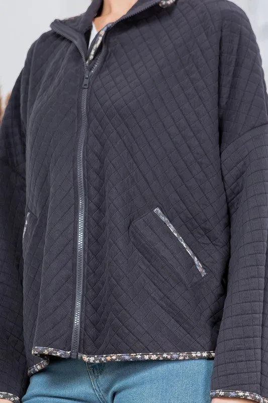 Women's Spring Quilt Jacket with Pockets - Get Stylish and Warm