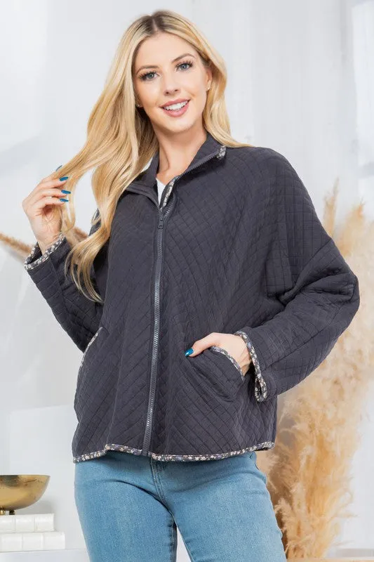 Women's Spring Quilt Jacket with Pockets - Get Stylish and Warm