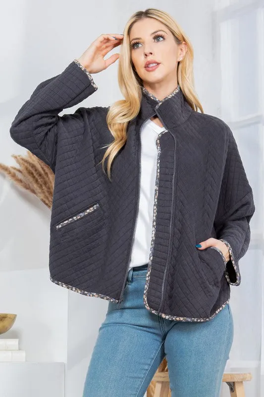 Women's Spring Quilt Jacket with Pockets - Get Stylish and Warm