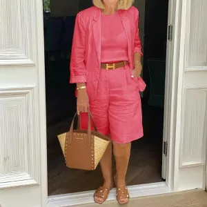 Women's Stylish Red Summer Blazer with Short Set  | Ideal for All Seasons