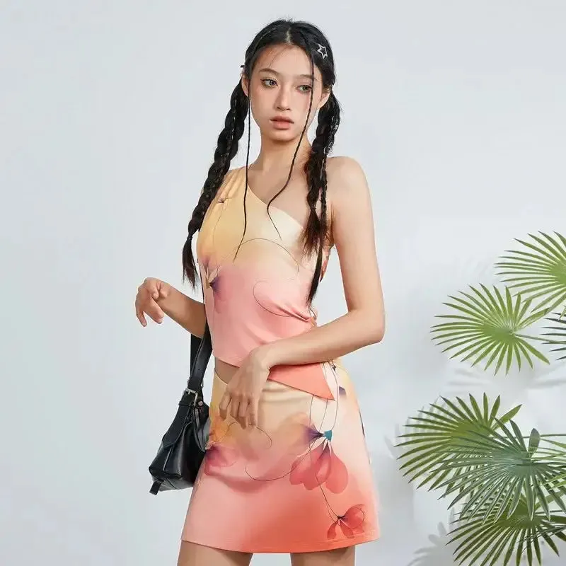 Y2K Floral Sheath Dress for Women with V-Neck in Summer Style