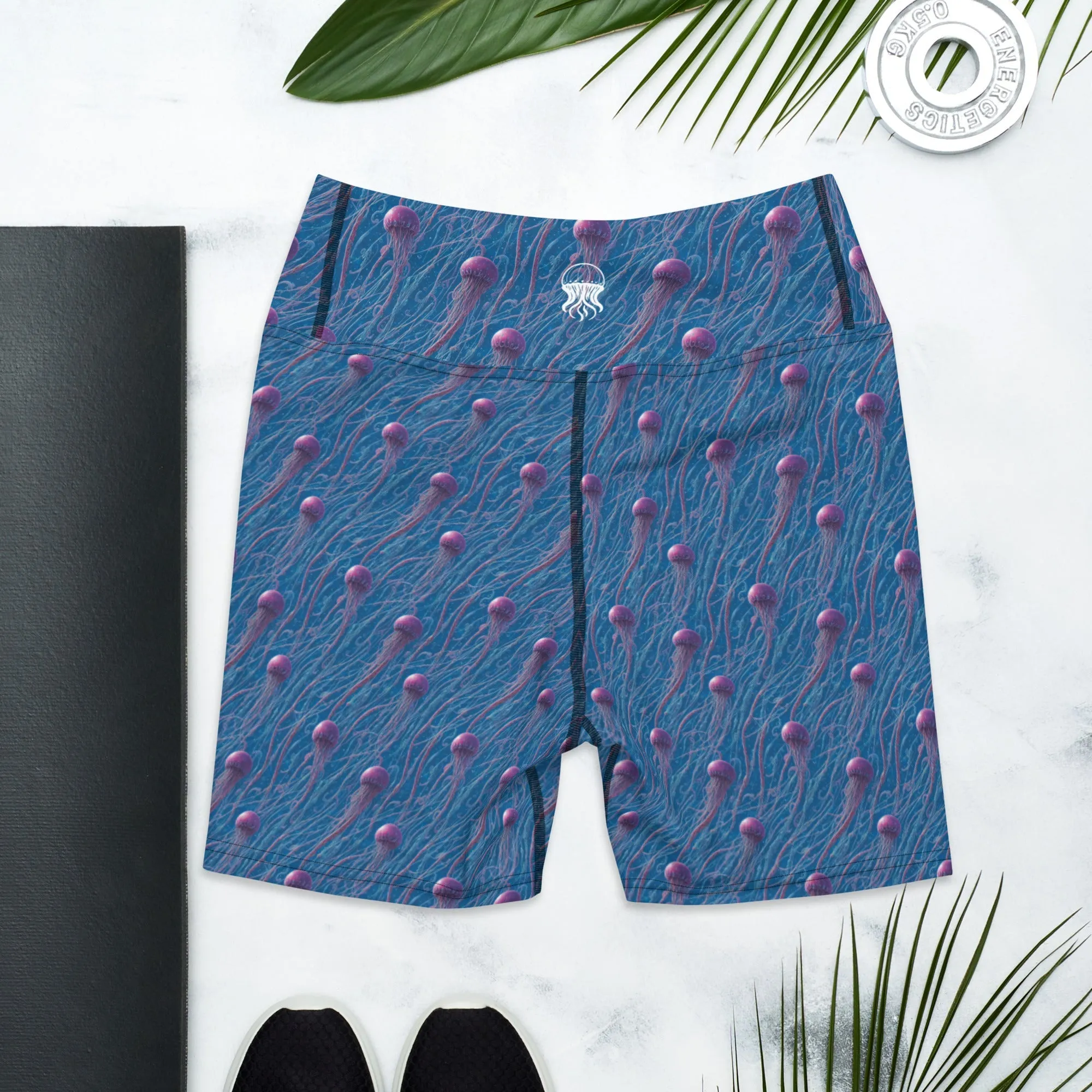 Yoga Shorts - Blue And Violet Jellyfishes