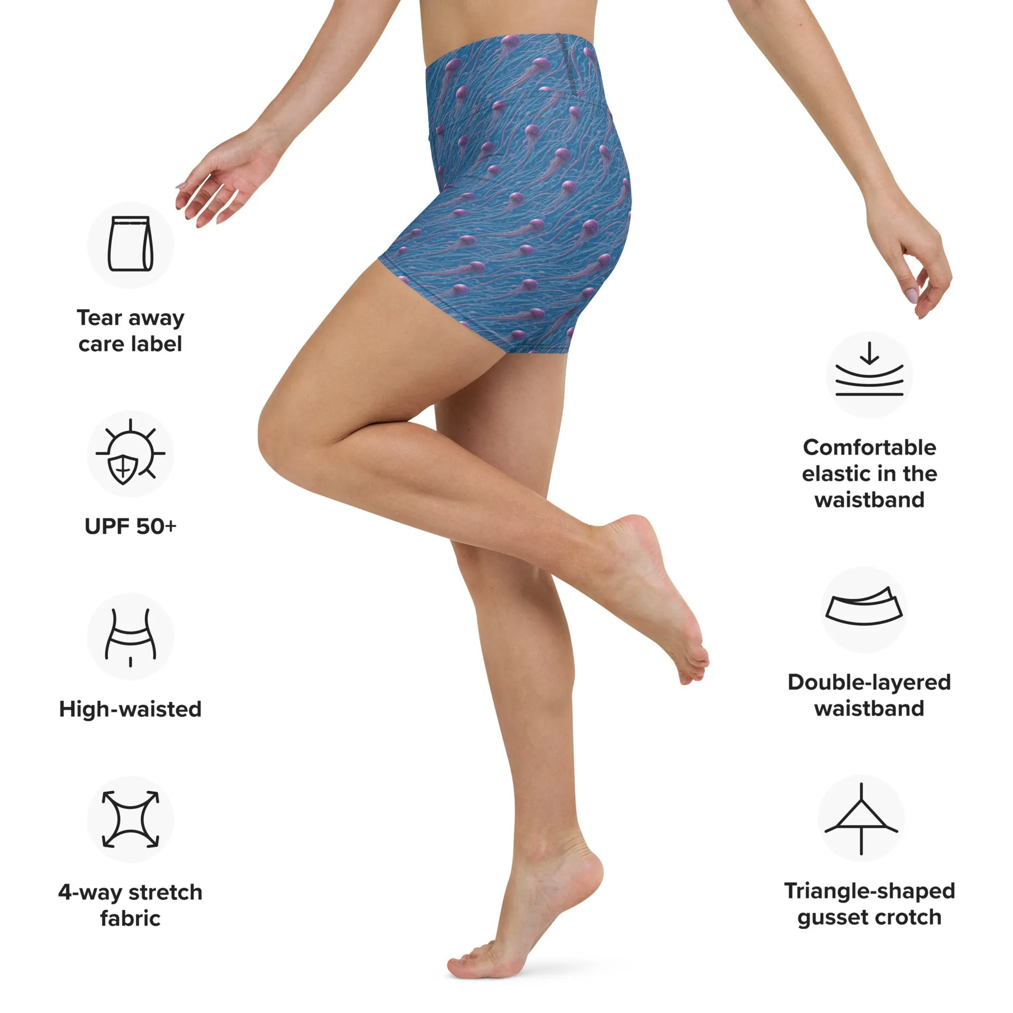 Yoga Shorts - Blue And Violet Jellyfishes