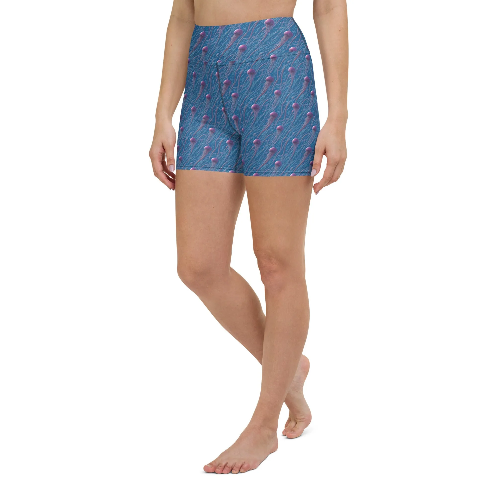 Yoga Shorts - Blue And Violet Jellyfishes
