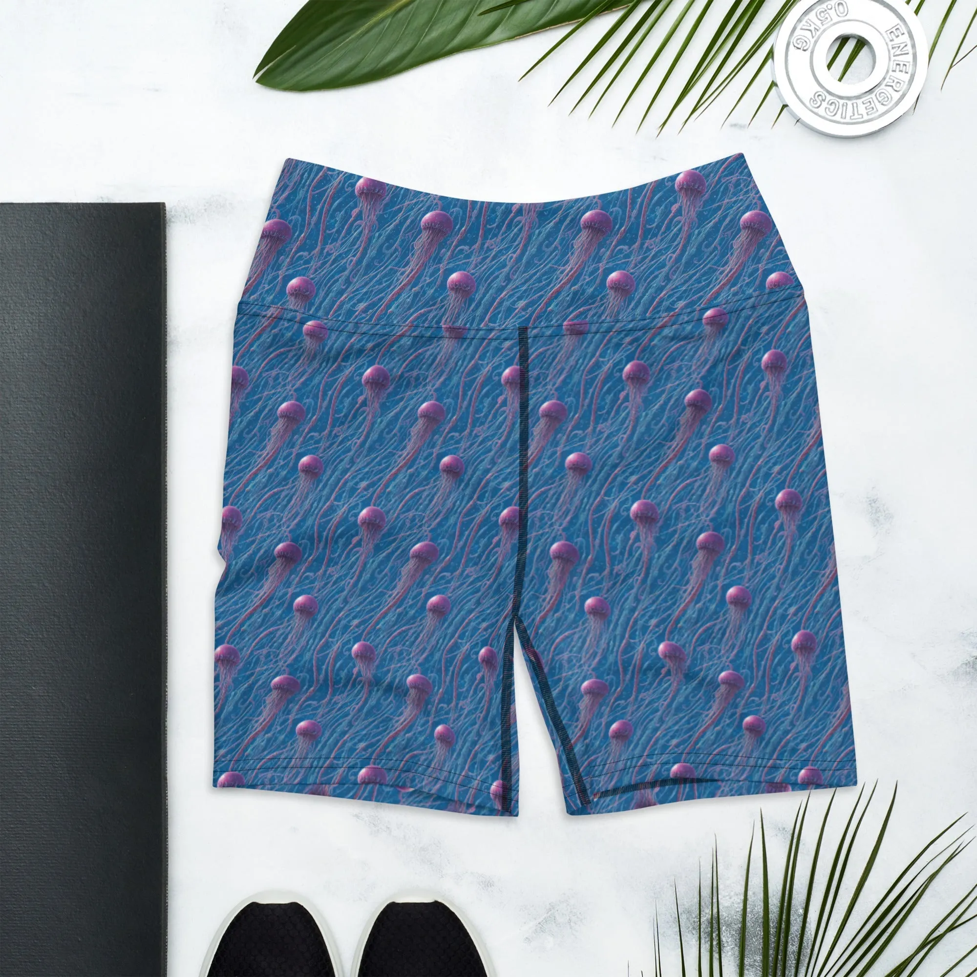 Yoga Shorts - Blue And Violet Jellyfishes