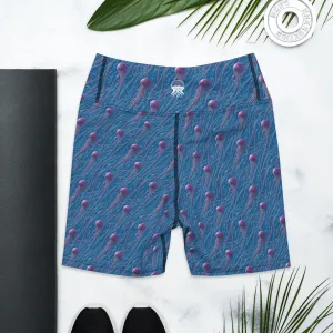 Yoga Shorts - Blue And Violet Jellyfishes