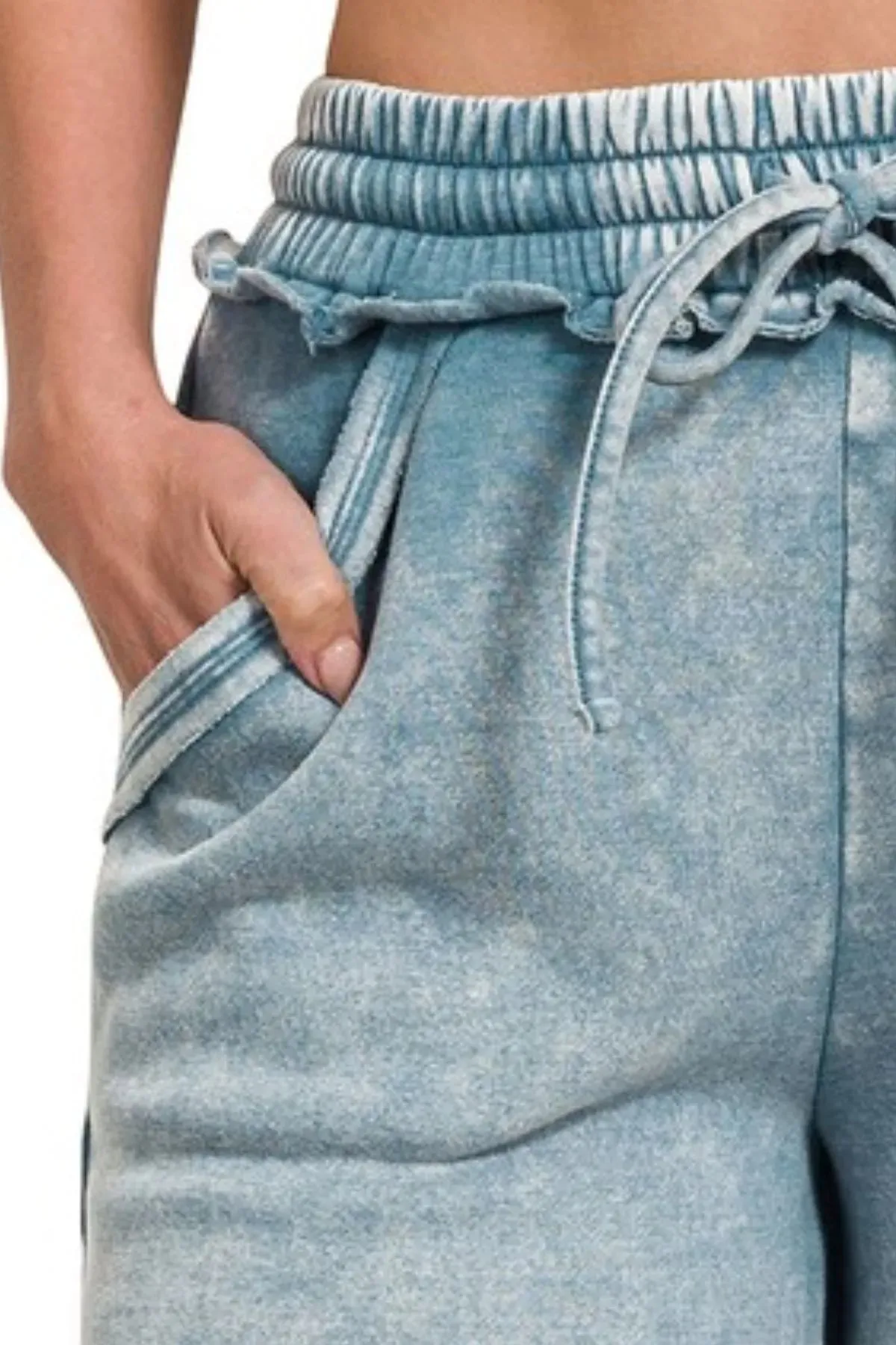 Zenana Acid Wash Fleece Drawstring Shorts With Pockets
