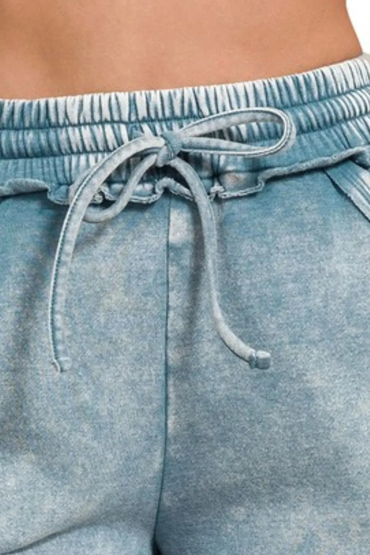 Zenana Acid Wash Fleece Drawstring Shorts With Pockets
